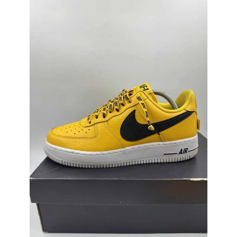 Nike x NBA Air force 1 Amarillo Large black swoosh yellow mens Sz 8.5 823511 701